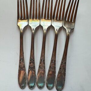 Vintage WM Rogers Dinner Forks Silver Plated Flatware Set of 5